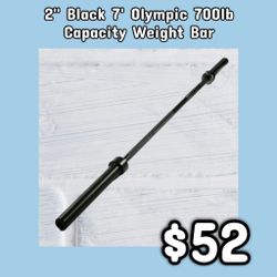 NEW 2" Black 7' Olympic 700lb Capacity Weight Bar: njft