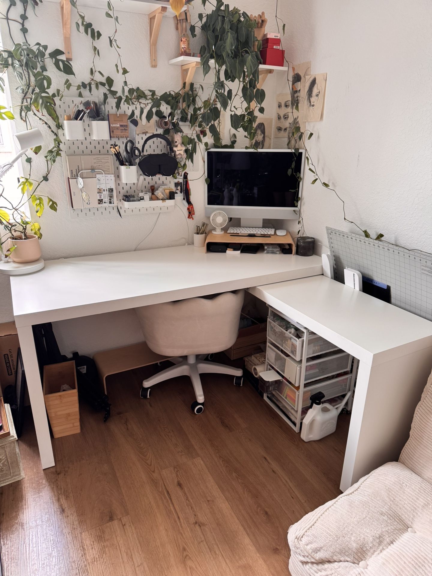 IKEA White L Shape Pull Out Desk; NEED GONE RIGHT AWAY