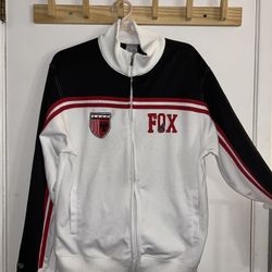 EUC Fox Motorsports Racing White Black Red Full Zip Track Men Jacket Sz L