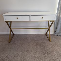 Modern Desk with 2 Drawers - White / Gold