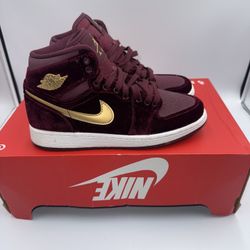 Air Jordan 1 Heiress Velvet Burgundy Gold Size 4Y / 5.5 Women 🍷✨ Clean No Box