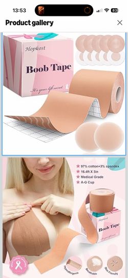 Hopkost Boob Tape Breast Lift Tape for Large Breasts with 2 Pcs Nipple Covers Invisible Boobtape for A-G Cup(Beige,3 in)