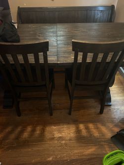 Dining wood table 3 chairs & bench