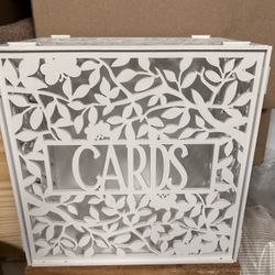 White Scrolled Wood Card Box 