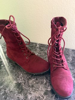 Red Suede Lace-Up Combat Boots
