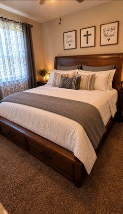 Dark Wood Sleigh Bed Frame with Storage Drawers with mattress