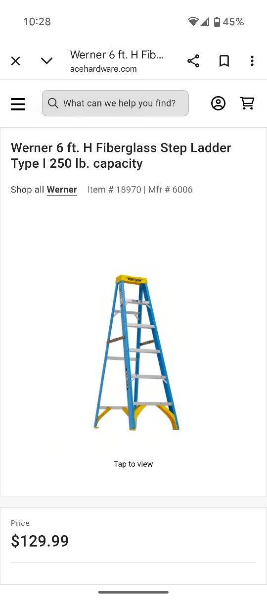 Werner 6' Fiberglass Ladder Retail $129