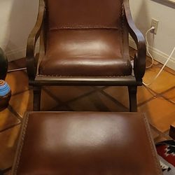Leather Armchair With Footstool/Ottoman 