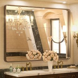 TETOTE 48 x 36 Inch Bronze Mirrors for Bathroom, Oil Rubbed Bronze Framed Rectangular Modern Farmhouse Wall Mounted Champagne Bronze Mirror for Double
