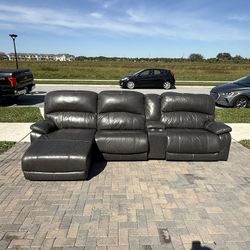 Free Delivery- Grey Leather Electric Recliner couch with chaise