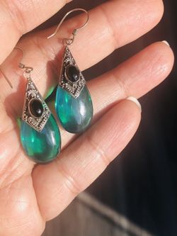 Sea Green Lucite Drop Earrings in 925 Sterling Silver