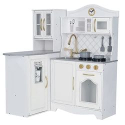 Little Chef Upper East Retro Play Kitchen in White/Gold.