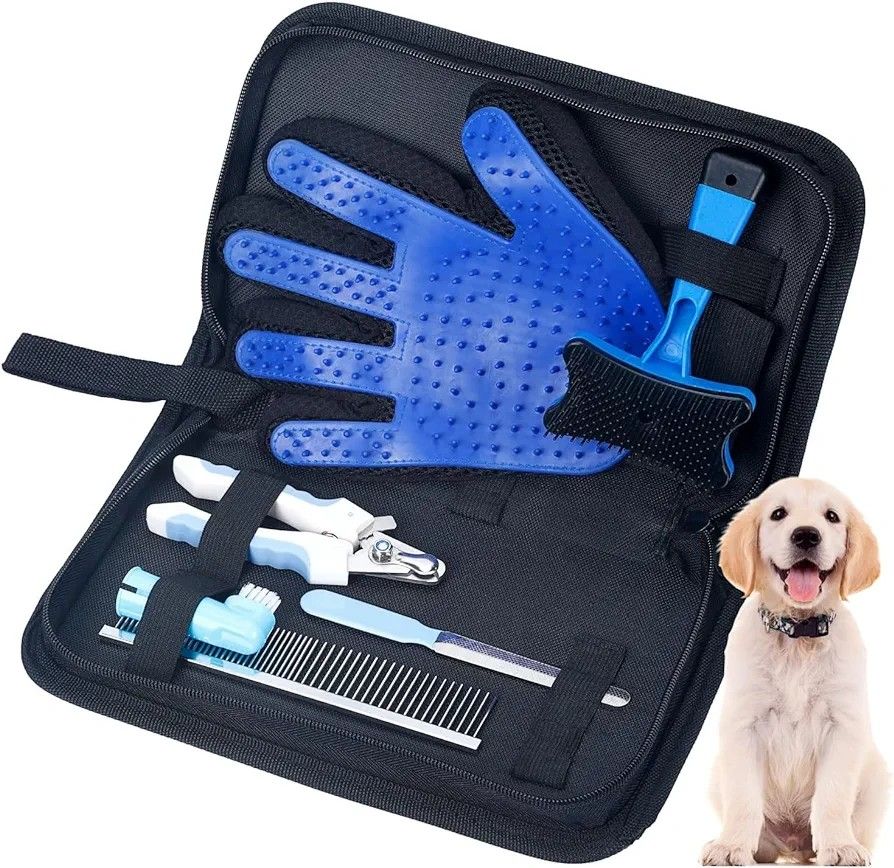 Dog Grooming Kit, 6 In 1 Pet Grooming Tool Kit Portable Storage Bag, Including Comb, Dog Nail Trimmer, Hair Removal Glove, Toothbrush, Pin Brush, Nail