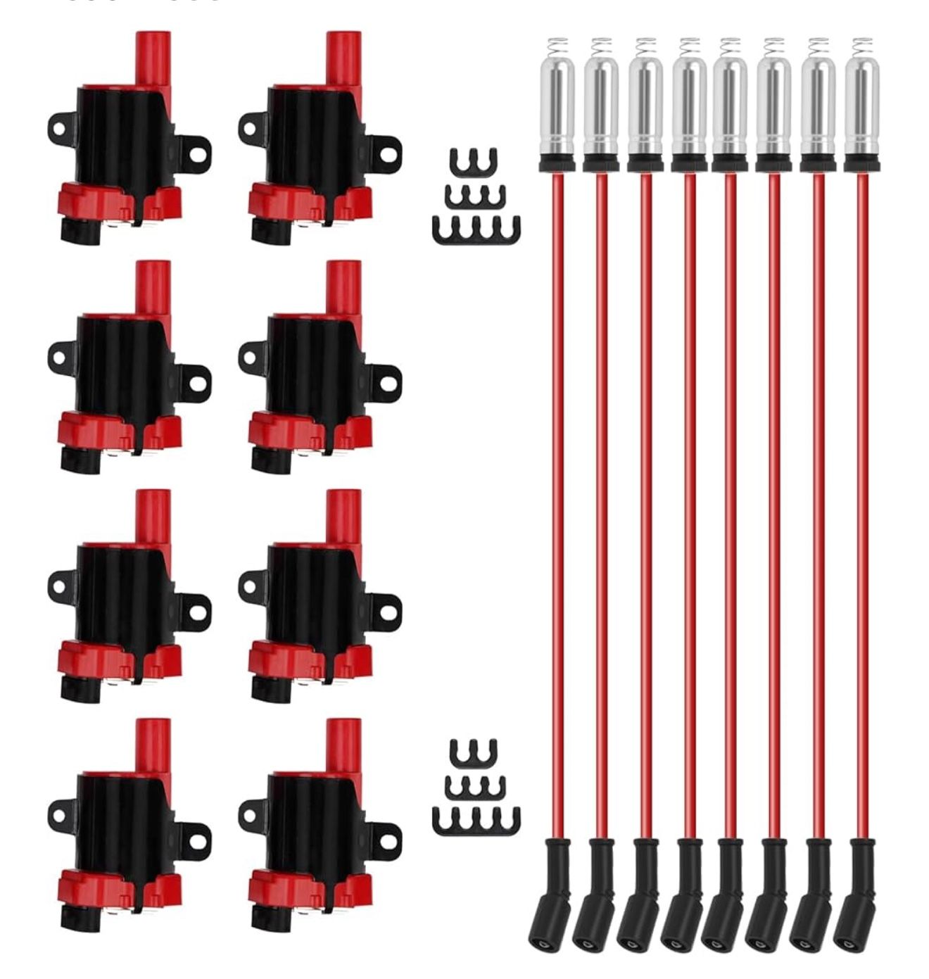 8P Round Ignition Coils Kit With 748UU 8mm Spark Plug Wires Compatible With Chevy Silverado Cadillac Suburba Tahoe GMC 4.8 5.3 6.0L Replace D585 UF262