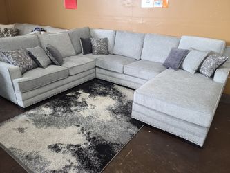 Light Grey Cheneille Fabric U-Shaped Sectional
