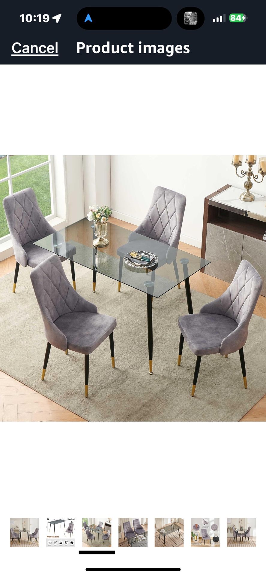 Grey Glass Oblong Table Set for 4