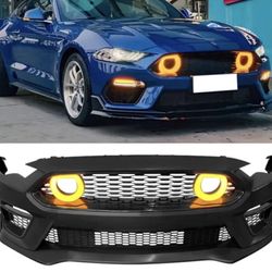 Fits 18-23 Ford Mustang 2021 Mach-1 Style Front Bumper Cover Chin Lip LED Grille