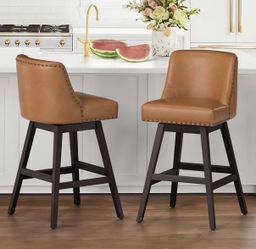 2X Brown 26” Swivel Faux Leather Barstools 