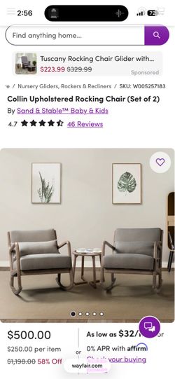 Collin Upholstered Rocking Chair Set of 2 (ORIGINAL PRICE $500)