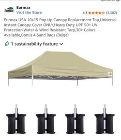 NEW! Replacement Canopy Top for 10x15 pop up canopy w/ 4 Bonus Sand Bags Eurmax USA.