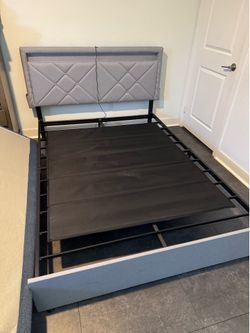 Modern Upholstered Platform Bed Frame with Storage Drawers & Headboard – Full Size