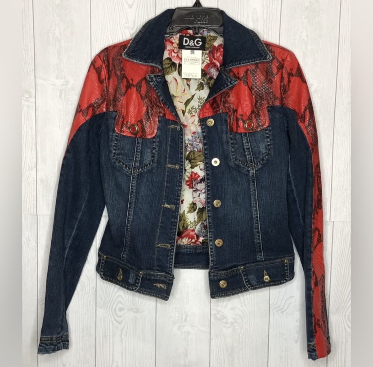 A RARE! Authentic Women's Dolce & Gabbana Denim Jacket with Snake Skin 