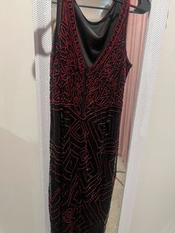 Black and Red Beaded Sequin Evening Dress