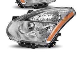 08-13 Nissan Rogue Headlights Assembly Clear Chrome Headlamps Left+Right