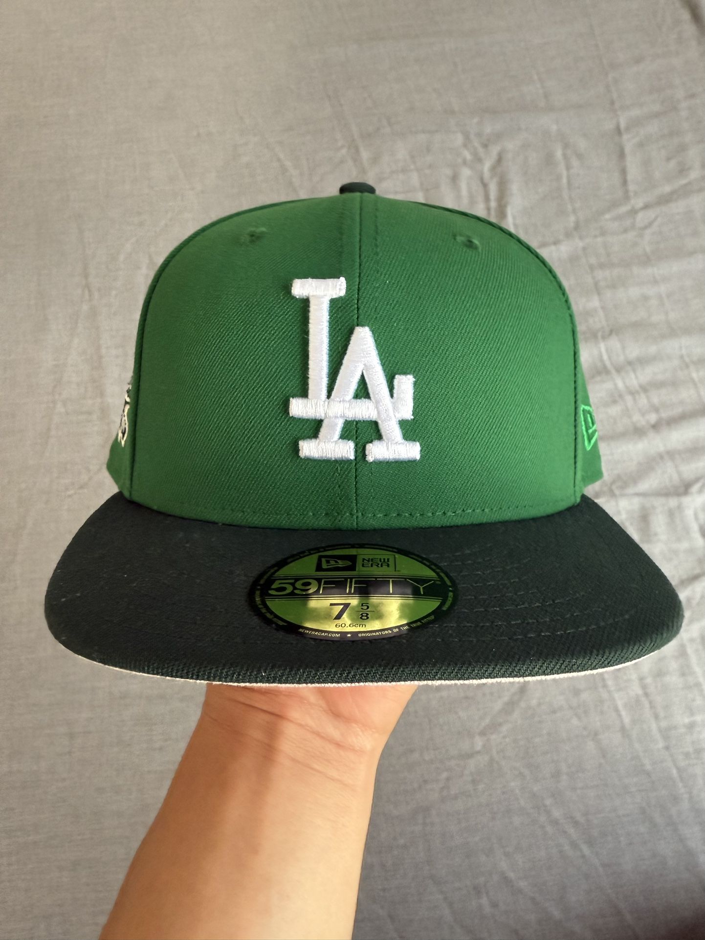 New Era Los Angeles Dodgers 59FIFTY Hat Cap Green 100th Year Side Patch 7 5/8