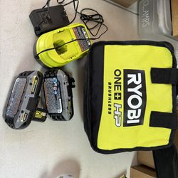 Ryobi Charger And (2) 18 V Lithium Batteries All New