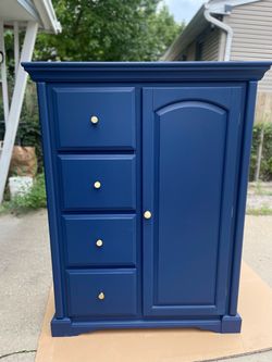 Navy Blue Painted Wood Armoire Dresser