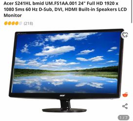Acer monitor S241HL bmid UM.FS1AA.001 24" Full HD 1920 x 1080 5ms 60 Hz D-Sub, - $40