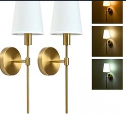 Set Of 2 Gold Hard Wired Wall Sconces