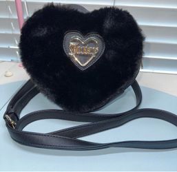 Juicy couture heart shaped  black faux fur purse