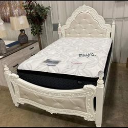 Exquisite White Twin Poster Bed Frame Cama/ full Size bed available 