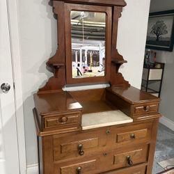  Vintage Dresser American Victorian  Mirror  Back Dreeser  White Marble 