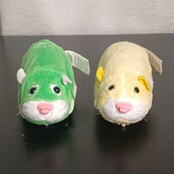 Lot 2 Zhu Zhu Pets Electronic Plush Hamster 5" Interactive Pipsqueak & Shamrock