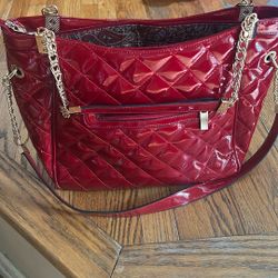 Red Tote Big Purse With Gold