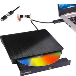 External DVD Drive USB 3.0 Type-C USB Portable Player for Laptop CD DVD +/-RW Disk Drive CD ROM Burner Writer CD/DVD Burner Reader Compatible with Des