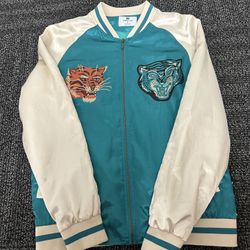 Standard Issue Brand Satin Tiger Jacket With Waves And Cherry Blossoms On Back