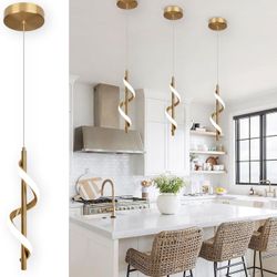 Gold Pendant Light, Spiral Modern Led 