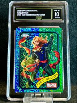 2025 Topps Chrome Marvel 💥 Carol Danvers 💥 Blue/Green Shimmer Refractor 7/199 GMA 10 💎 Mint - Marvel Super Heroes