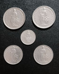 Switzerland Coins, Helvetia design.