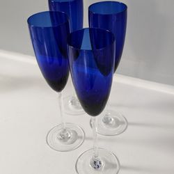 Cobalt Blue Flute Glasses.
