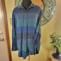 Telluride Clothing Co Shirt Men's M Button Down Flannel Western Plaid Green Blue