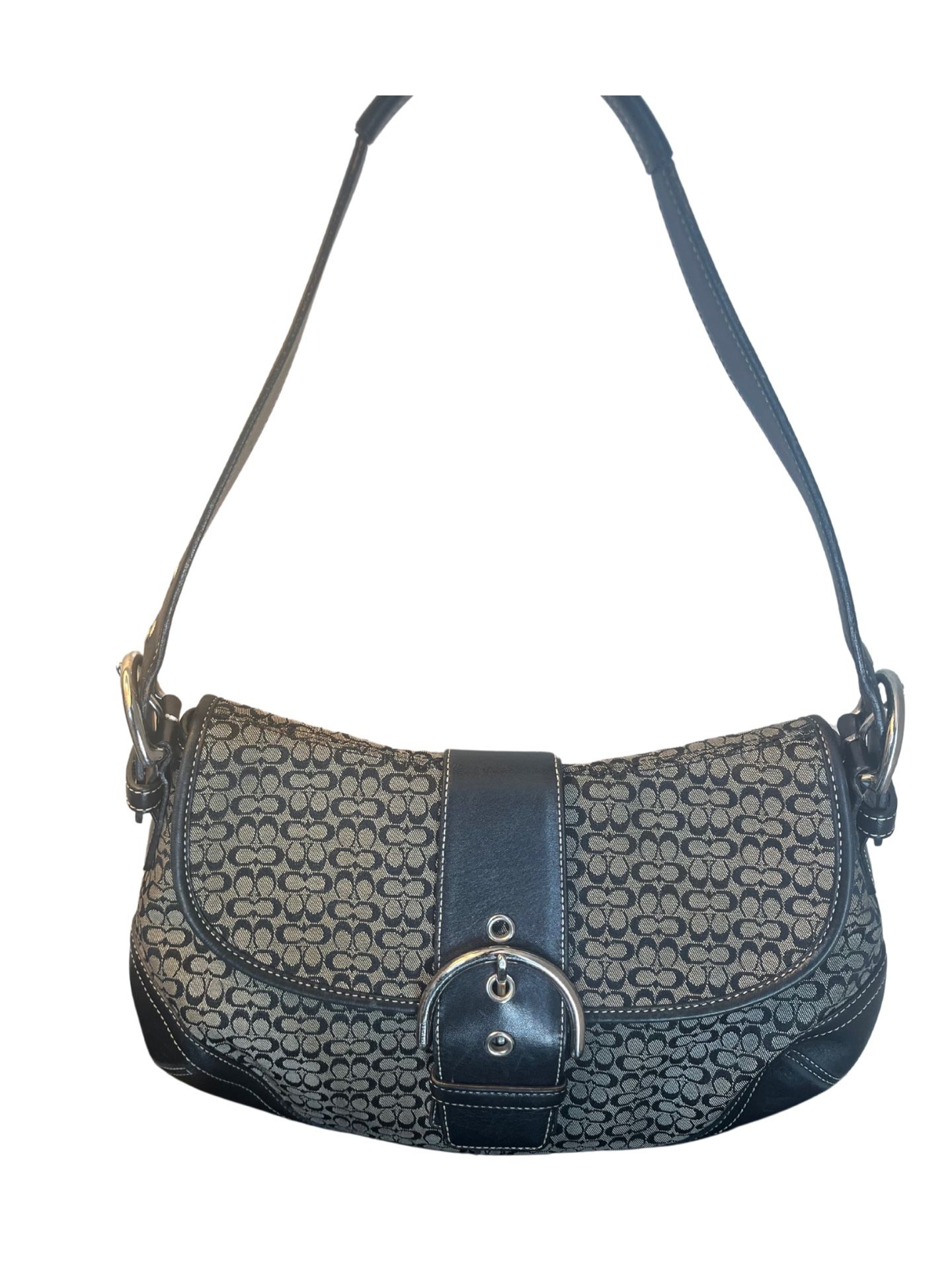 Coach Soho Black Leather & Signature C Canvas Shoulder Bag