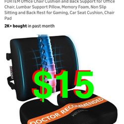 Office Chair Cushion and Back Support for Office Chair, Lumbar Support Pillow, Memory Foam, Non Slip Sitting and Back Rest for Gaming, Car Se