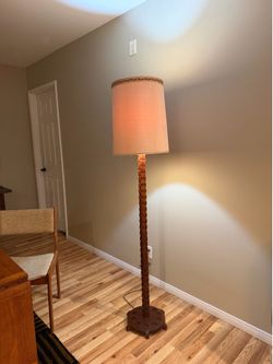 Vintage Mid-Century Modern Sculptural Wood Floor Lamp | Geometric Stacked Column