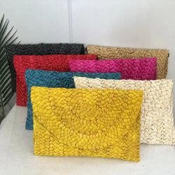 Straw Clutch Purses for Women Corn Straw Woven Bags Beach Handbags