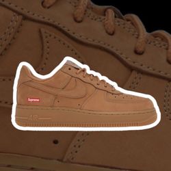NIKE AIRFORCE ONE X SUPREME. “WHEAT” Size(10.5) in Mens. DS(NEW). Now available. Tap in for pricing. 🌾